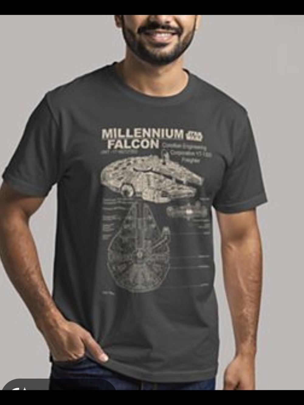 Star Wars Millennium Falcon Tee - Dark Gray with Cream Print